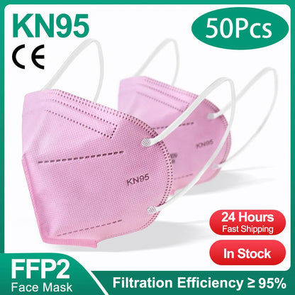 10-200pcs FFP2 KN95 Face Masks – 5-Layer Reusable Black Surgical Mask, Certified Protective Mascarillas