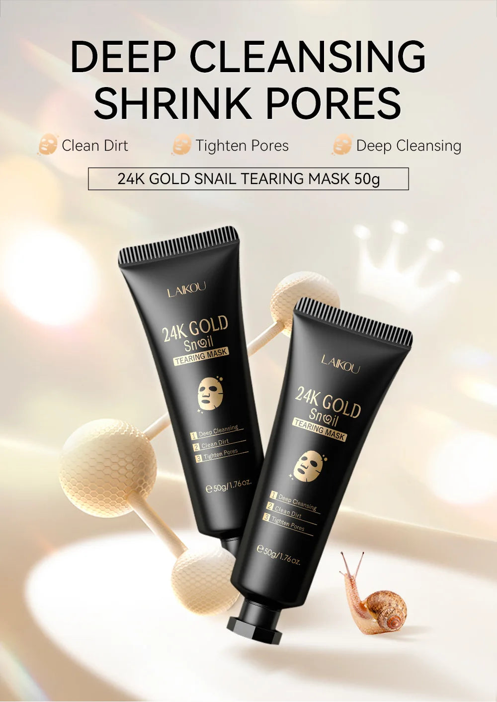 LAIKOU 24K Gold Sakura Peel-Off Face Mask – Anti-Wrinkle, Whitening & Blackhead Removal Skincare