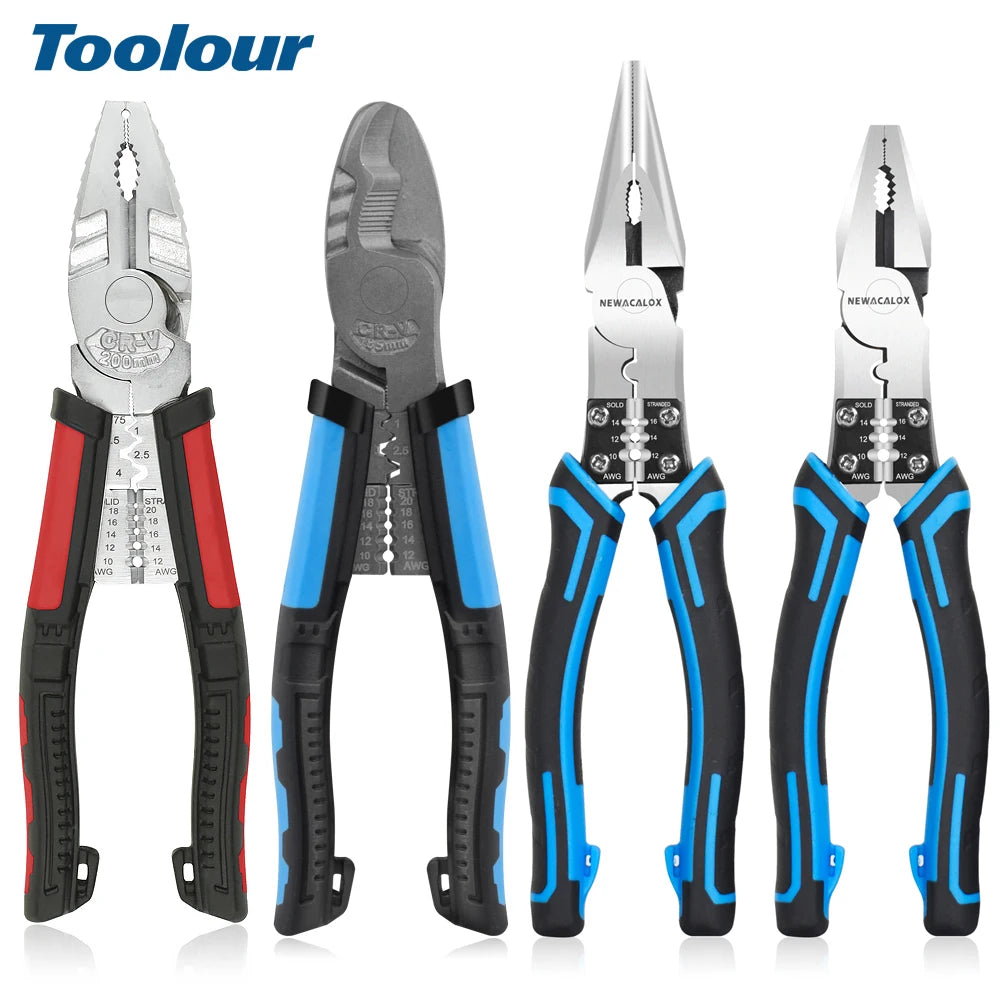 Toolour 8-Inch Multifunctional Pliers - Wire Stripper, Crimper, Cutter & Needle Nose Hand Tool