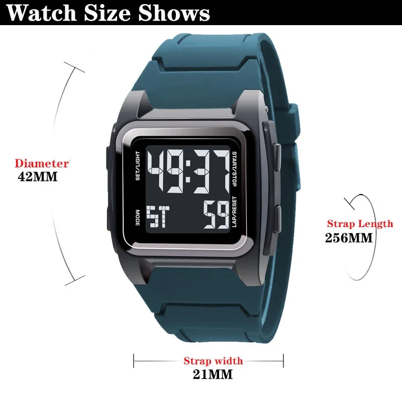 YIKAZE Men's Digital Sport Watch – 50M Waterproof Retro Multifunction Military LED Alarm Wristwatch Gift