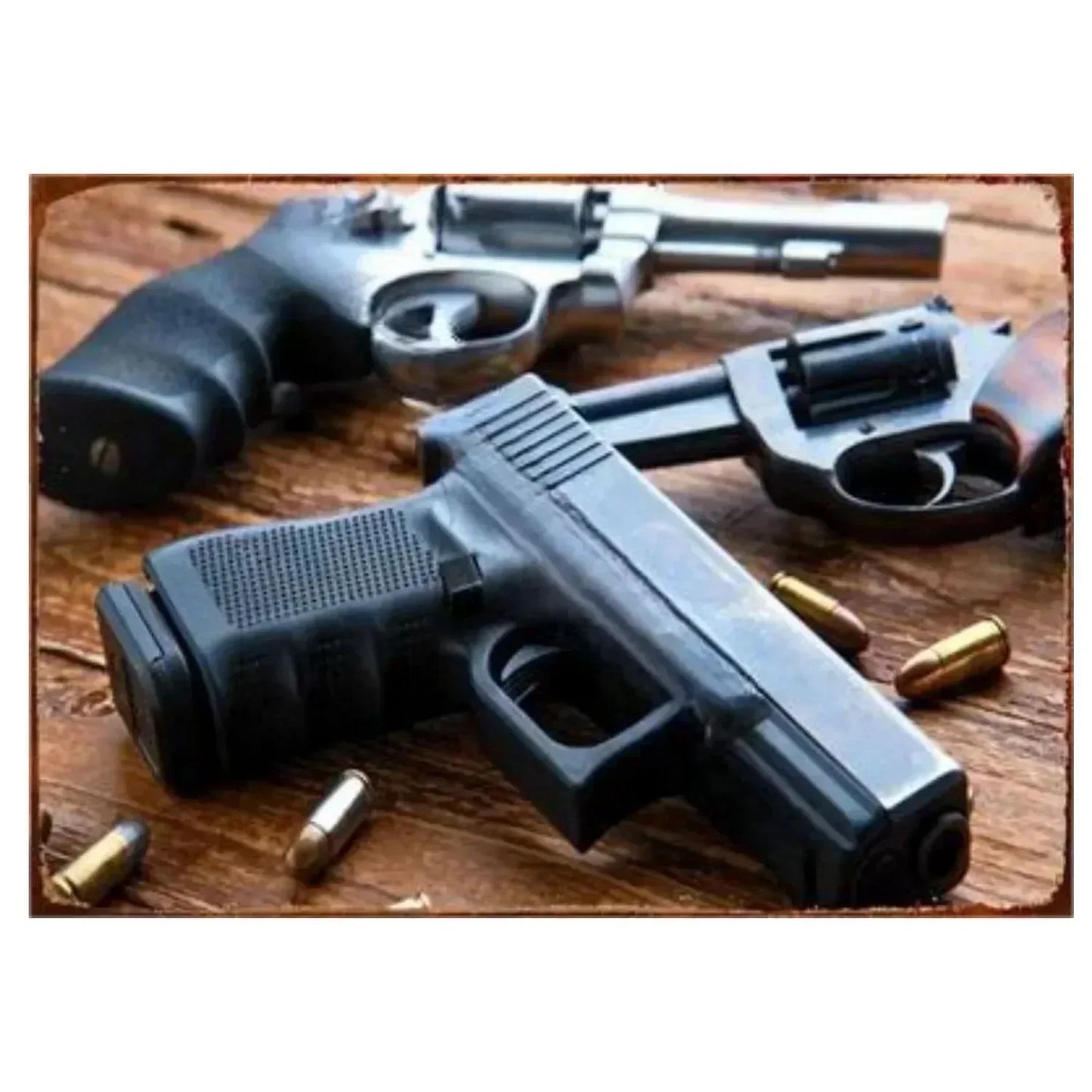 Pistol Metal Wall Sign - Military Style Decoration for Man Cave Home Cafe Bar Garden