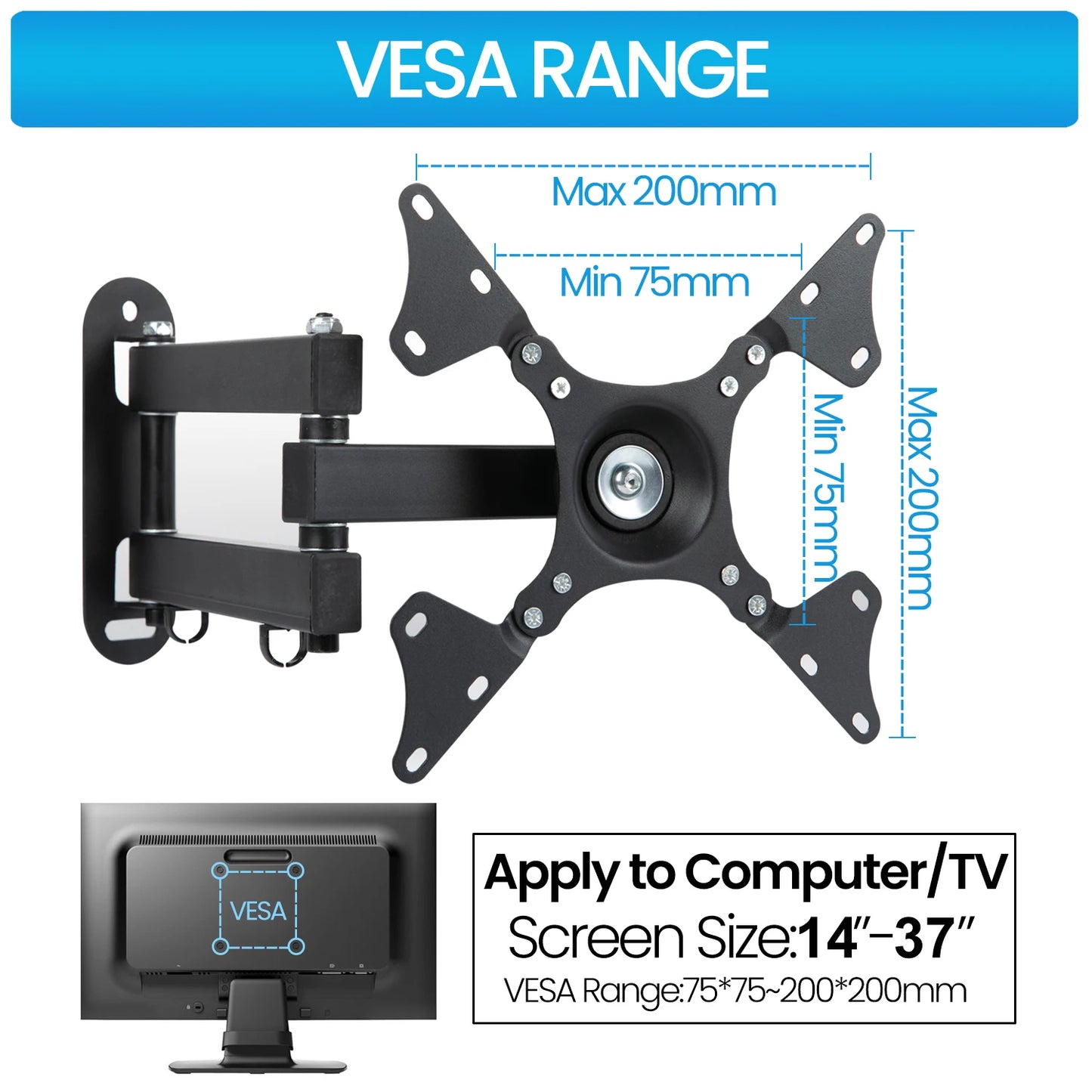 Universal Adjustable TV Wall Mount Bracket – Rotatable Holder for 14-32" LCD & LED Flat Panel Monitors