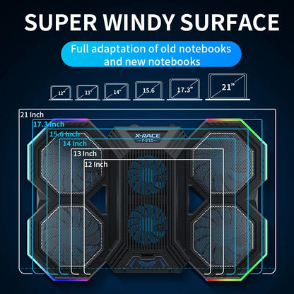 Jomaa RGB Gaming Laptop Cooling Stand – 6-Fan Air Cooler Base with Adjustable Holder, Fits 12–17 Inch Notebooks for Heat Dissipation
