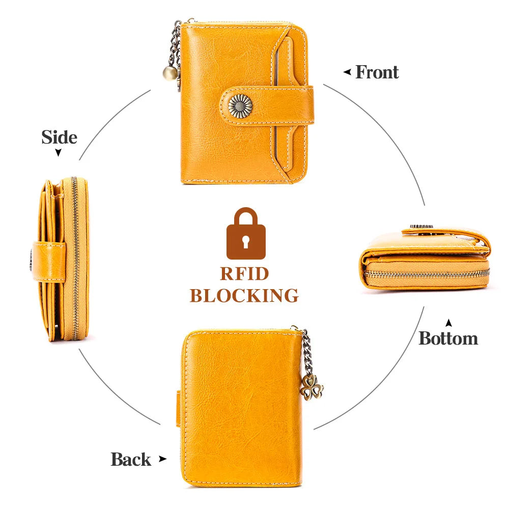 Genuine Leather Short Wallet for Women — Slim Hasp & Zipper Mini Purse, Portable Coin & Card Holder