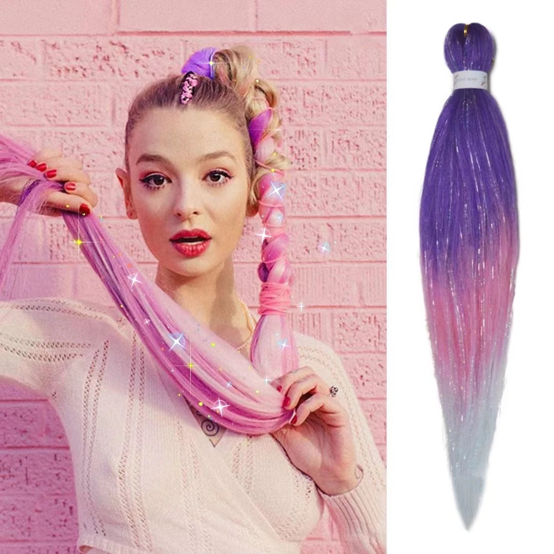 Purple, Pink & White Ombre Straight Braids – Hair Tinsel Festival Rave Extensions for Girls, Crazy Hair Day Braids