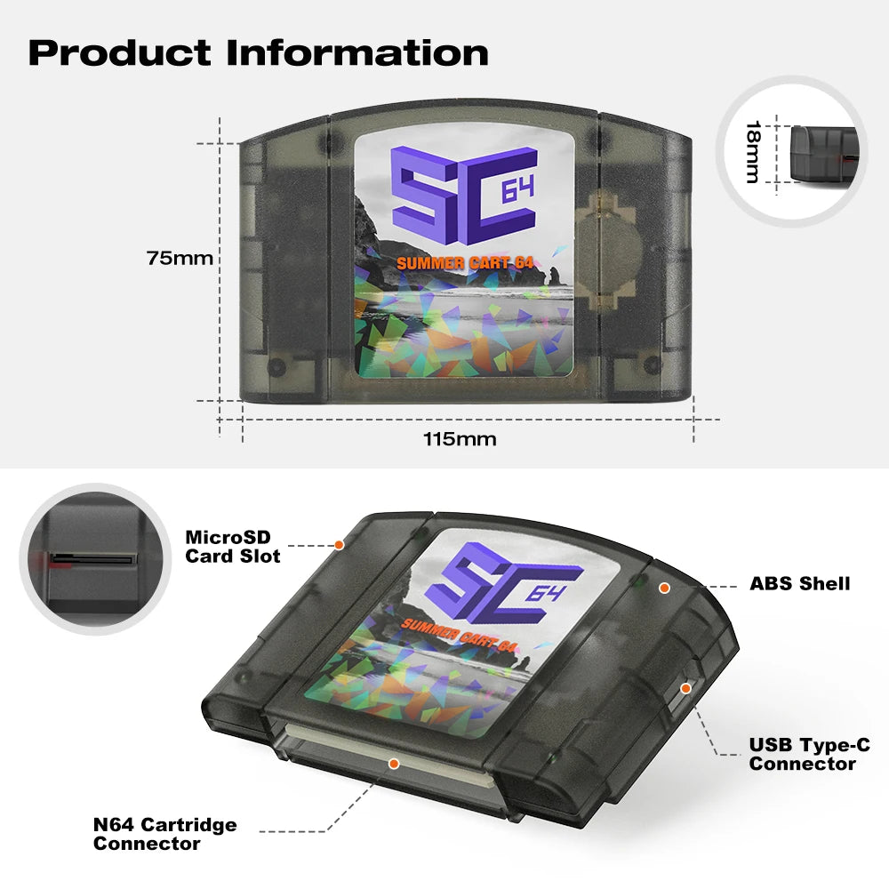 EPICJOY SummerCart 64 – 32GB Open Source N64 Game Card for Nintendo 64 Console, 5400+ Games & 64DD Support