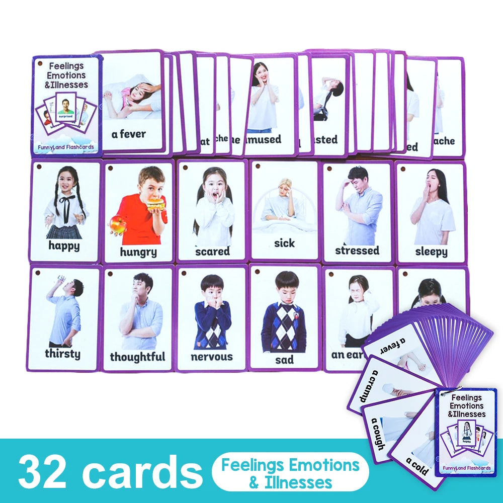 Kids English Vocabulary Flashcards - 26 Themes Fruits Animals Vehicles & Learning Activity Cards