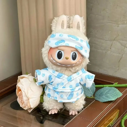 15-17cm Labubu Mini Pajamas Set with Eye Mask – 3-Piece Kawaii V1 V2 Doll Clothes for Plush Dolls & Kids Gifts