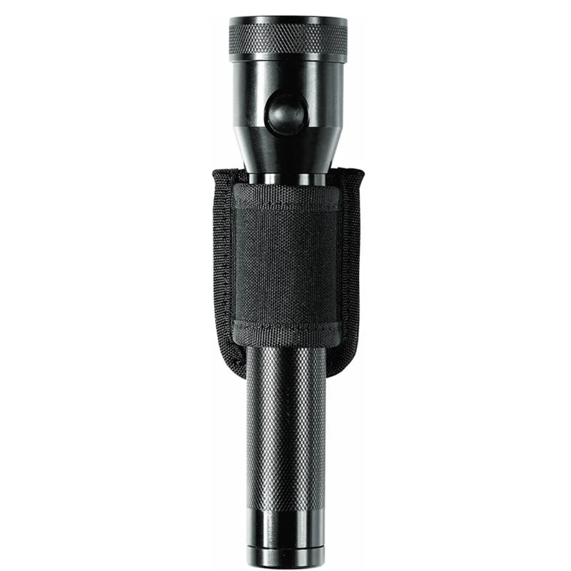 Nylon Weave Flashlight Pouch - PU Leather Duty Belt Holster Open Top Holder for D Cell & Compact Flashlights