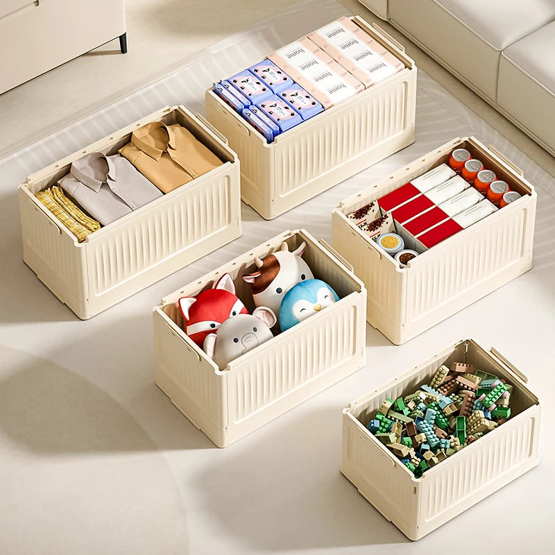 Folding Storage Box – Multifunction Foldable Plastic Organizer with Lid for Household Supplies