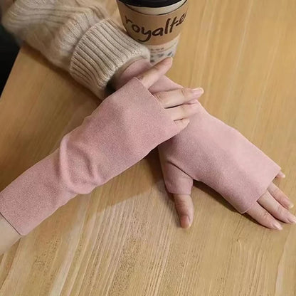 Women’s Winter Velvet Half Finger Gloves – Warm German Plush Open Finger Tele Finger Gloves for Autumn & Winter (1/2 Pairs)