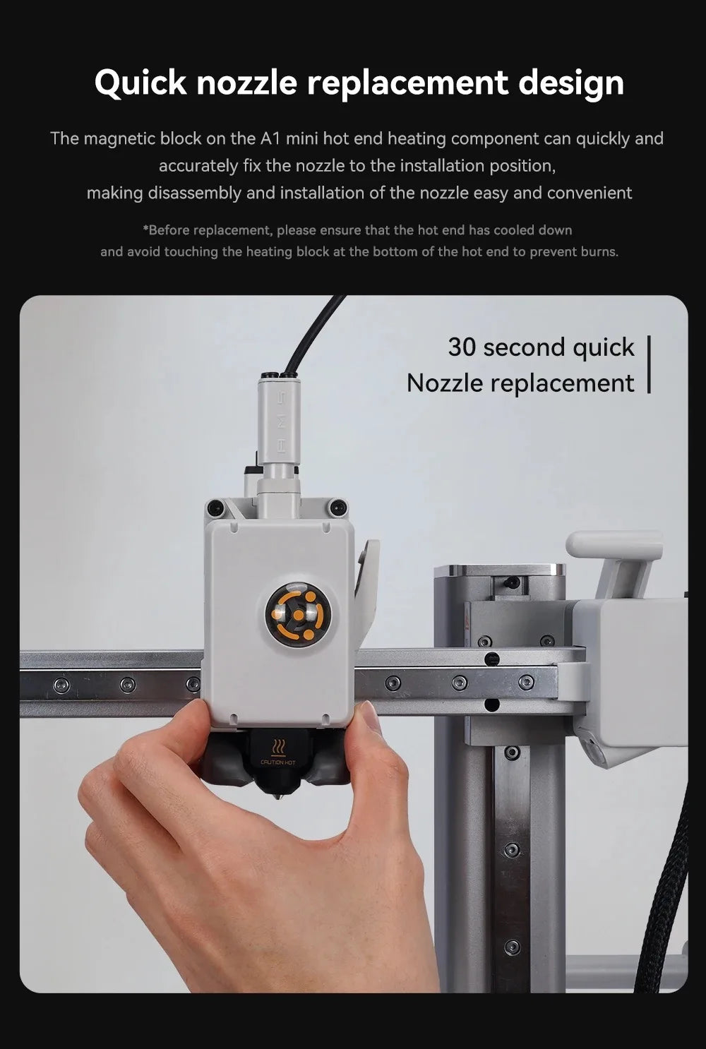 Bambu Lab A1 Mini Hotend Kit – 0.2/0.4/0.6/0.8mm Hardened Steel Nozzle for A1 3D Printer