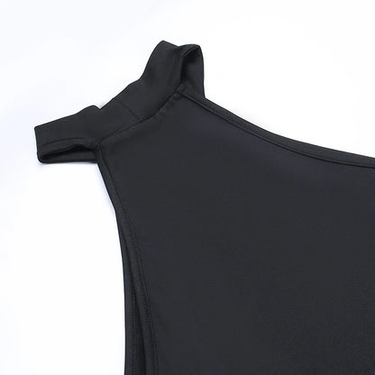 Gothic Dark Cosplay Dress – High Split Y2K Bandage Halter Slim Midi Black Grunge Partywear