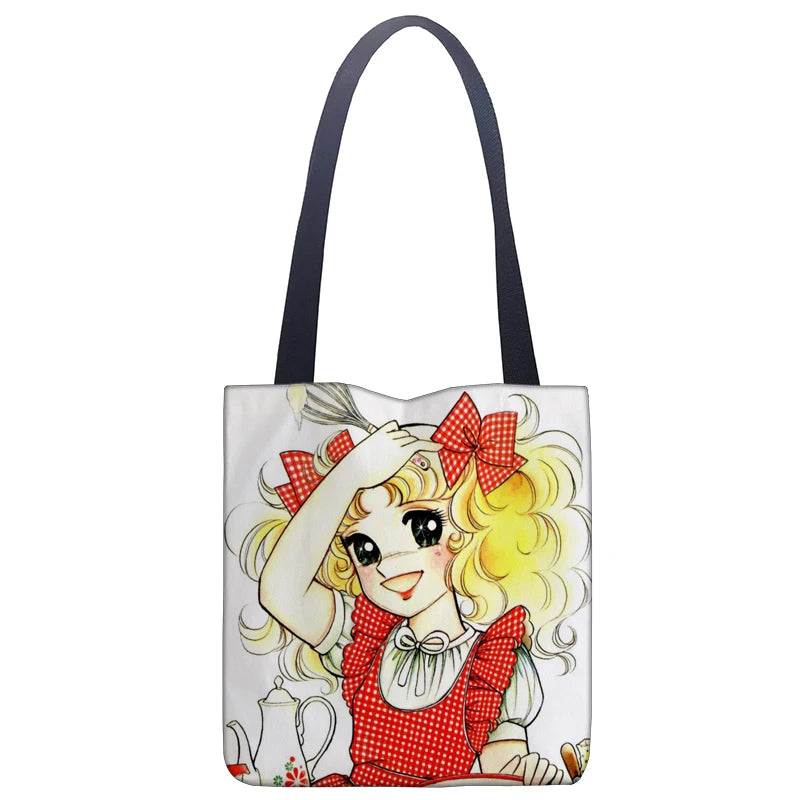 Cartoon Candy Handbag - Women’s Casual Linen Totes, Underarm Top Handle Bag, Shopping & Travel Tote
