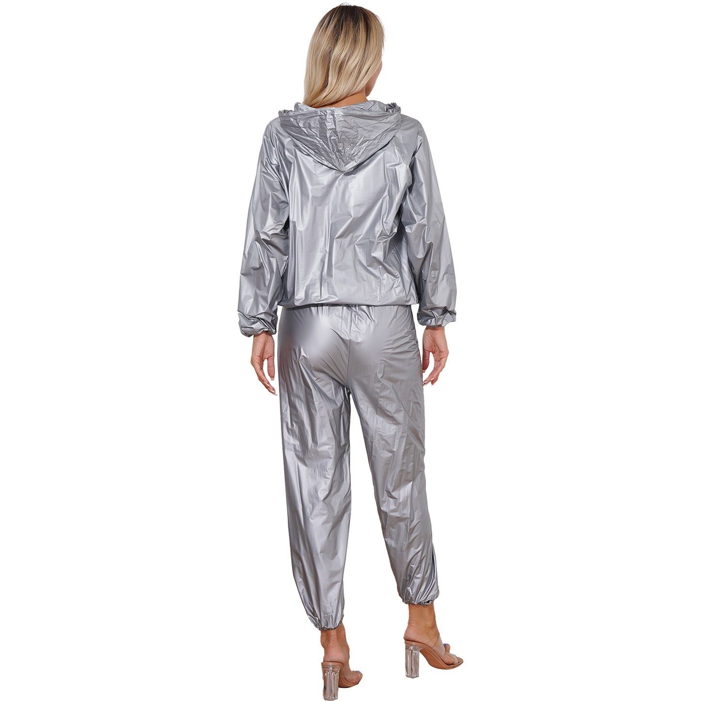 Unisex PVC Sauna Suit — Long Sleeve Top & Elastic Waistband Pants for Men & Women, Slimming Fitness Workout Outfit