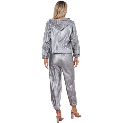 Unisex PVC Sauna Suit — Long Sleeve Top & Elastic Waistband Pants for Men & Women, Slimming Fitness Workout Outfit