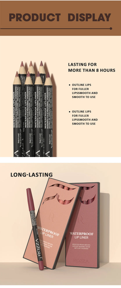Rozza Waterproof Matte Lip Liner Pencil Set – Weightless, Precise, Super Soft & Blendable