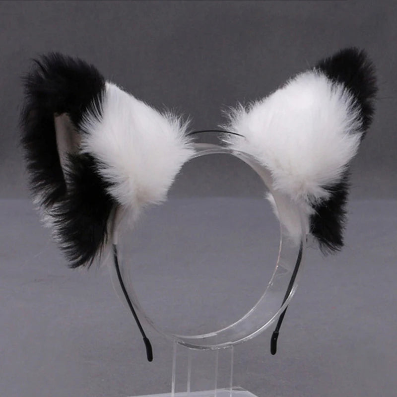 Lolita Animal Cat & Fox Ear Hair Hoops — Cosplay Faux Fur Hairband for Girls, Halloween Anime Headwear Accessory