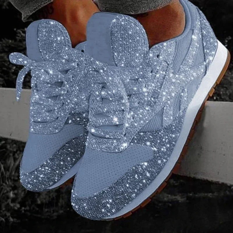 2025 Women’s Flat Sneakers – Casual Bling Mesh Lace-Up Platform Shoes, Plus Size Outdoor Fashion Footwear