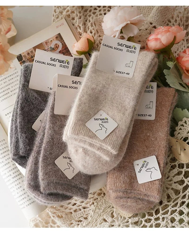 Women’s Wool Winter Socks — Thick Warm Medium Tube Rabbit Hair & Cashmere Socks for Autumn/Winter