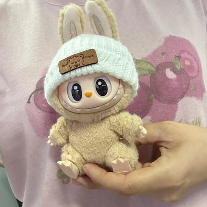17cm Labubu Doll Clothes — Monster Outfit with Hat, Love Sweater & Casual Shoes for Sitting Party Accessories