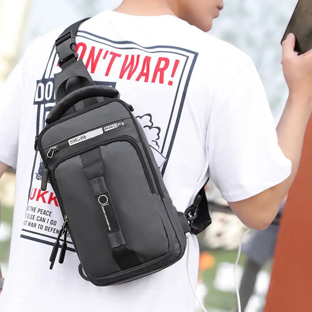 Men's Anti-Theft Sling Chest Bag – Crossbody Messenger Backpack with USB Charging Port