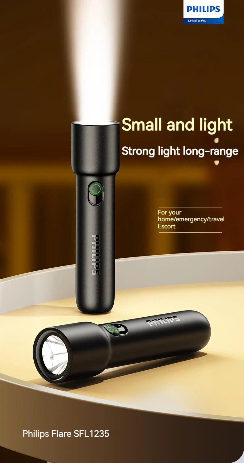 Philips 2025 New EDC Portable Rechargeable LED Flashlight – Self Defense, Camping & Hiking Tool