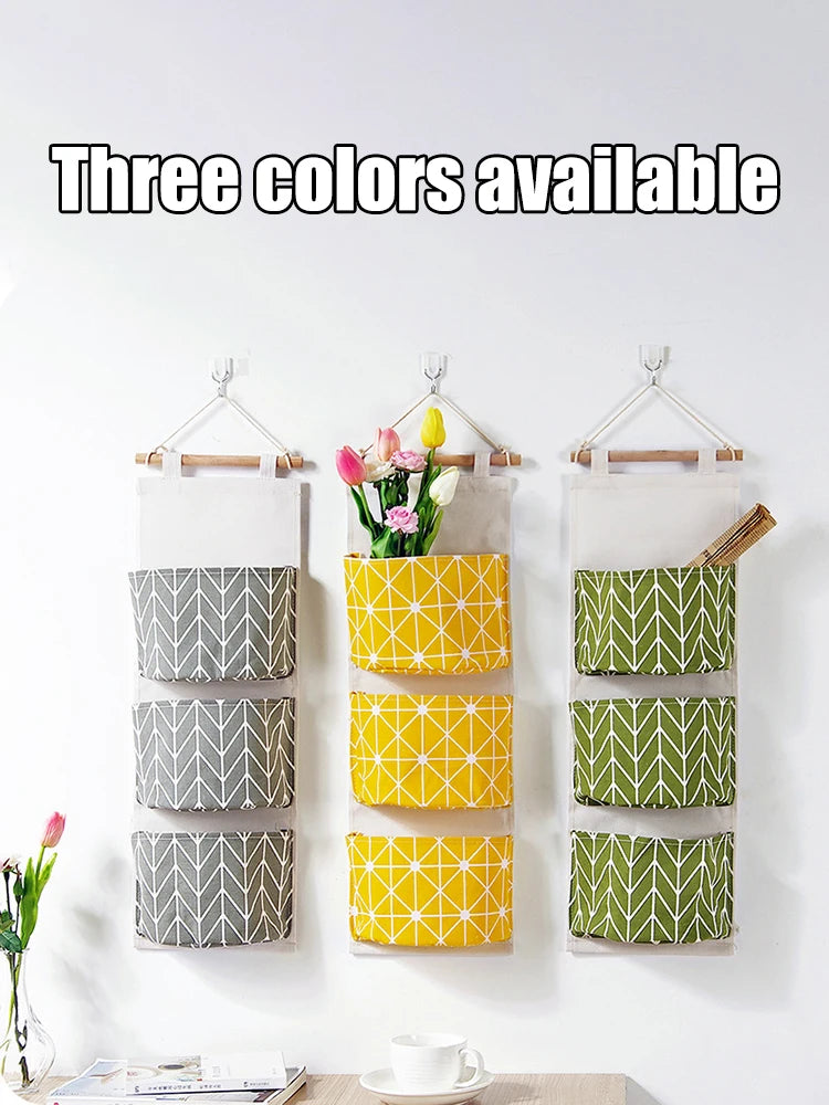 3-Pocket Hanging Wall Organizer — Waterproof Closet Storage Bag with Bear & Flamingo Design for Home Decor and Sundries