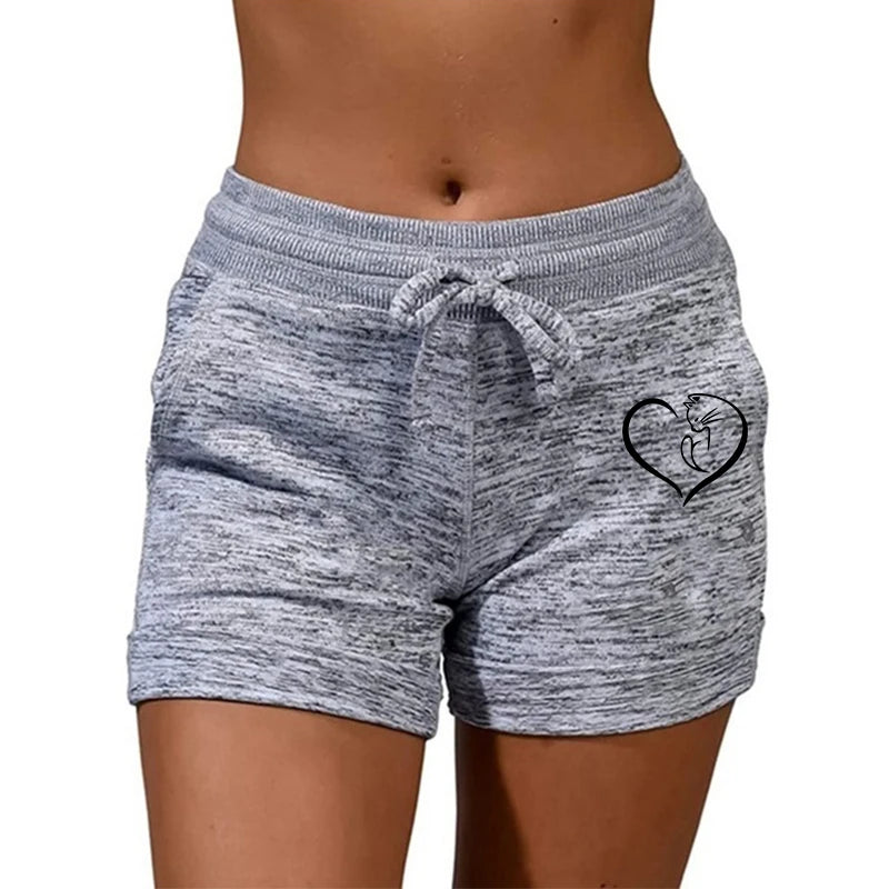Summer Women’s High Waist Elastic Printed Shorts — Casual Sport Fitness Running Oversize Sweatpants