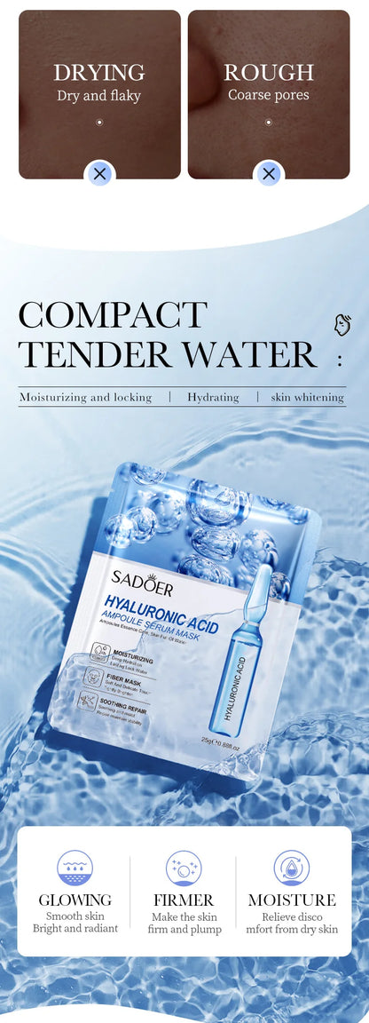 10pcs SAODER Hyaluronic Acid Face Masks – Hydrating, Moisturizing & Firming Skincare