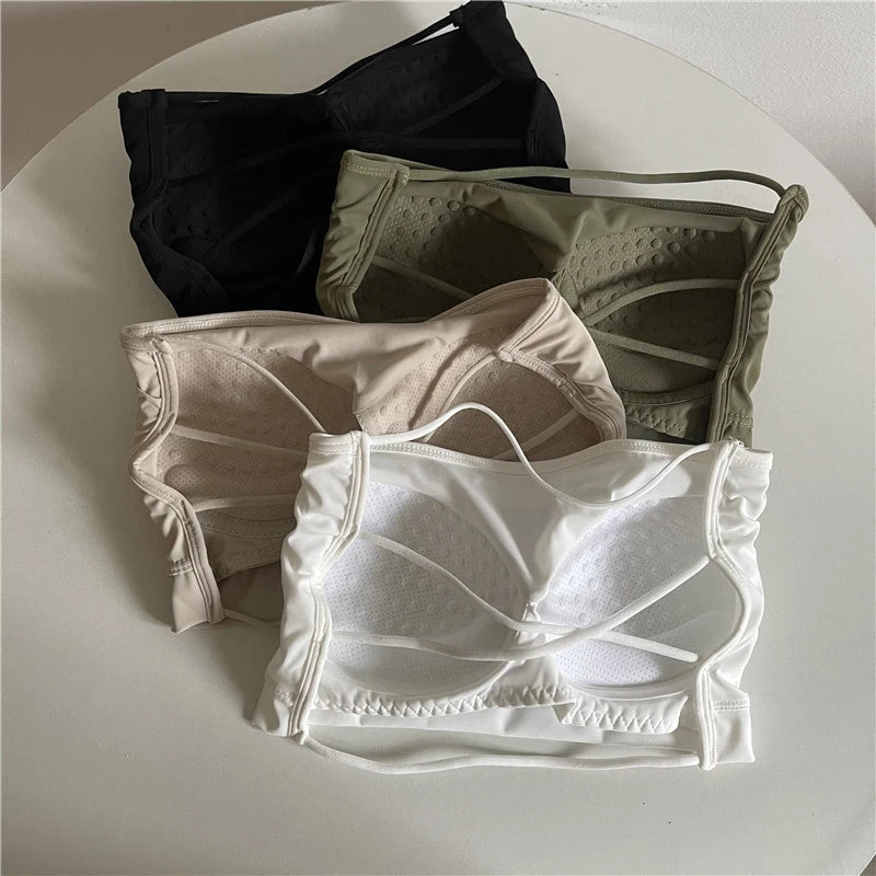 Seamless Ice Silk Tube Top – Strapless Push-Up Bralette for Women, Solid Color Wrap Chest Lingerie