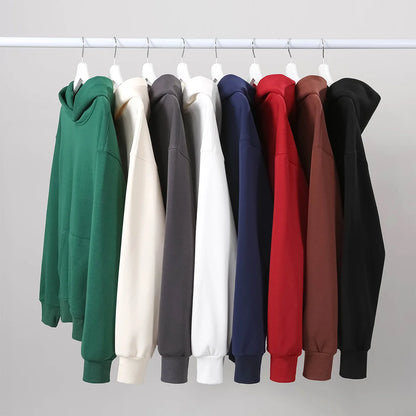 480gsm Heavyweight Cotton Fleece Hoodie – Unisex Plus Velvet Thick Pullover Sweatshirt with Hood