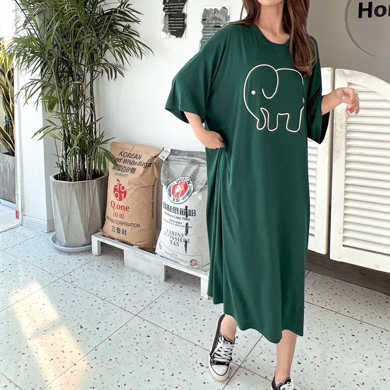 Women’s Cartoon Nightgown - Loose Plus-Size Modal Summer Nightdress for Comfortable Sleepwear