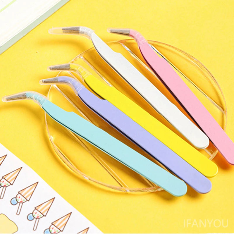 Colorful Stainless Steel Tweezers Set - Straight & Curved, Pink, Blue, Purple for DIY Eyelash, Nail Art and Rhinestone Picking
