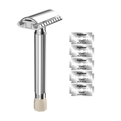 MingShi Adjustable Safety Razor – Men's Zinc Alloy Metal Shaver with 9-Speed Sharpness and 5 Blades