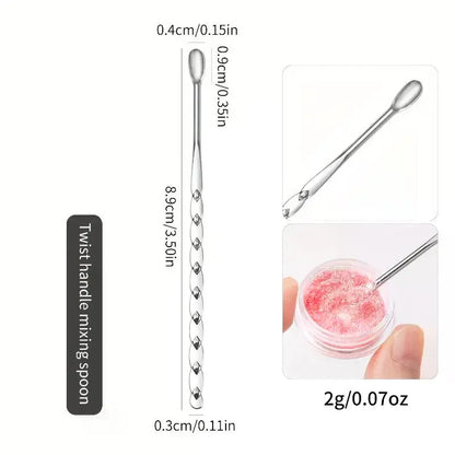 4-Piece Nail Art Stirring Rod Set - Stainless Steel Mixing Spoon & Spatula for Gel Polish, Powder, Liquid & Foundation