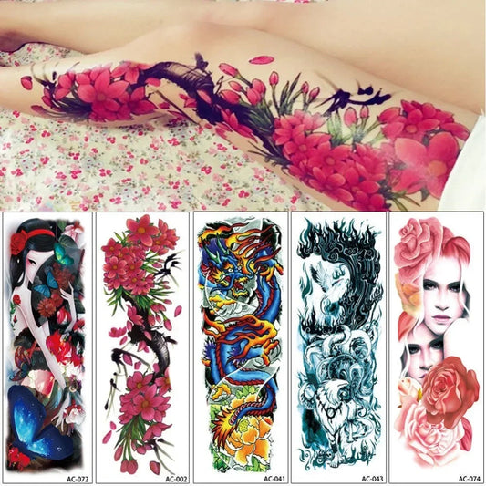 16 Designs Full Arm Temporary Tattoo Sleeves - Waterproof Body Art Stickers for Men & Women Fashion Style