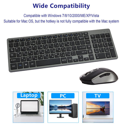 Wireless Keyboard and Mouse Combo – Rechargeable Slim Set with Russian, Hebrew, Korean, English Keycaps & Silent Mouse