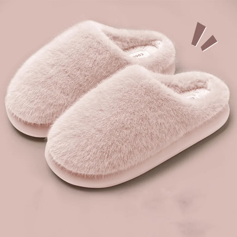 Women’s Winter Faux Fur Slippers – Plush Toe-Cover, Soft Cotton Indoor House Shoes with Thick Slip-Resistant Sole