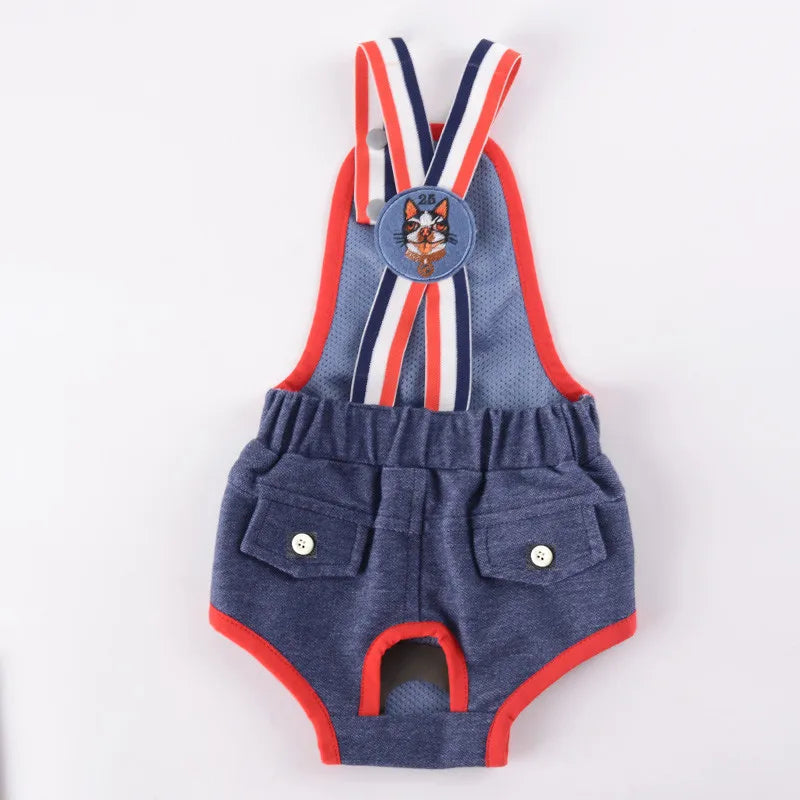 Pet Denim Female Panties - Adjustable Strap Dog Cat Shorts Anti-Harassment Safety Underwear for Small Pets