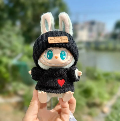 17cm Labubu Doll Clothes — Monster Outfit with Hat, Love Sweater & Casual Shoes for Sitting Party Accessories