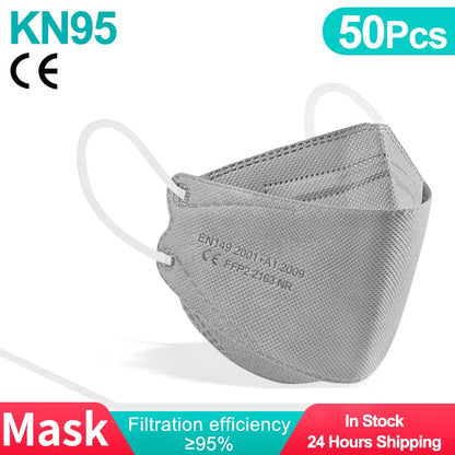 10-100PCS FFP2 Face Masks — CE Approved Disposable KN95 KF94 Black Fish Style Protective Masks