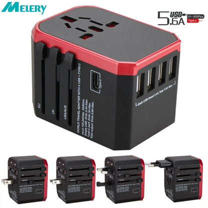 Melery Travel Smart Adapter – International Wall Plug with USB Type-C Charger for US, EU, UK, AU Compatible with iPhone, iPad & Android