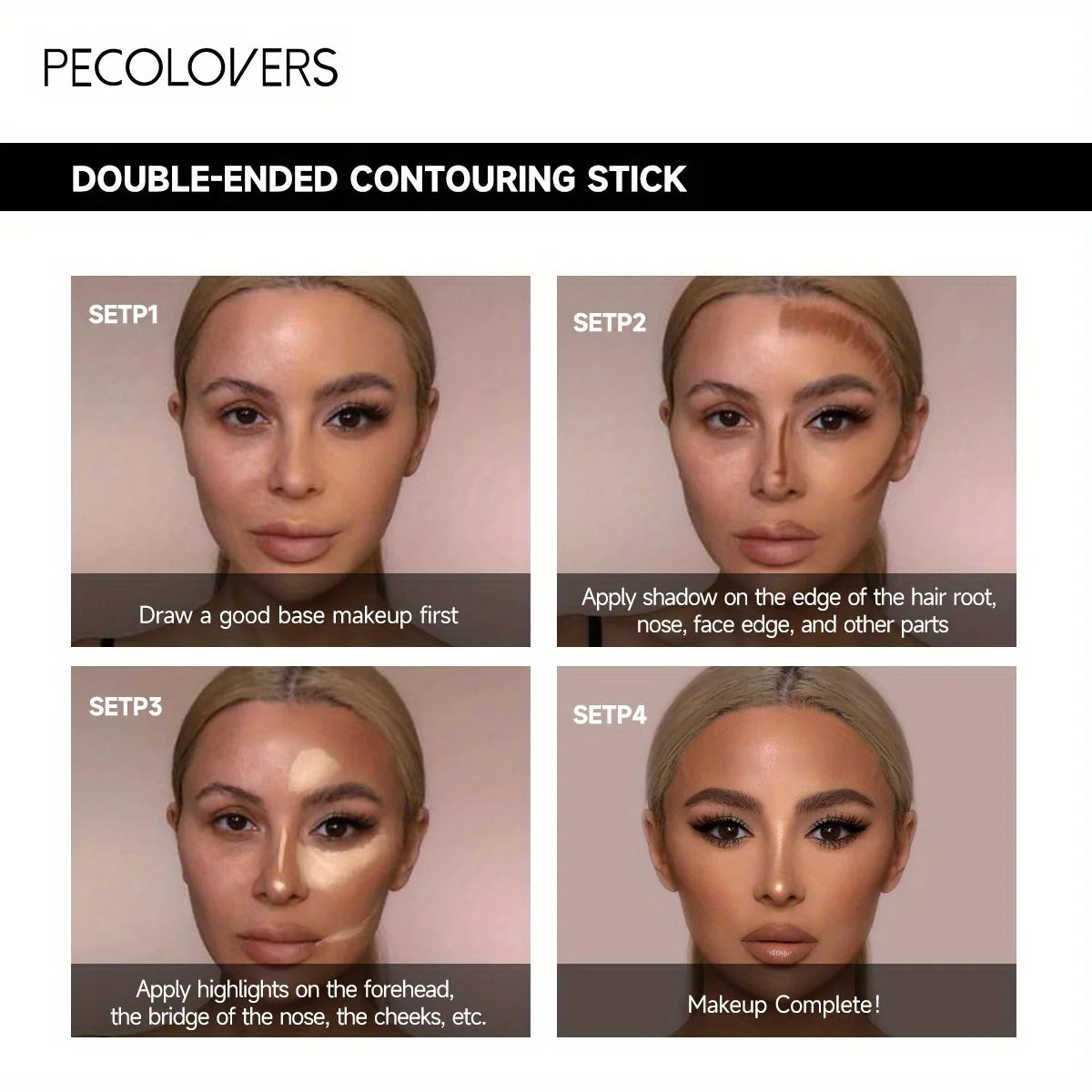 Double Head Contour Stick - Cream Concealer & Highlighter Makeup for Nose Sculpting and V Face Definition