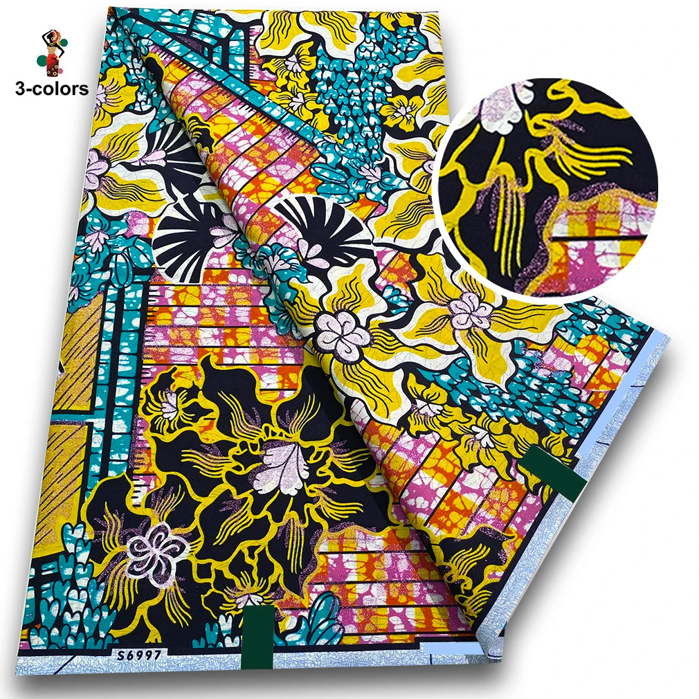 African Gold Print Wax Fabric - 100% Cotton Soft Nigerian Ankara Batik Pagne Material