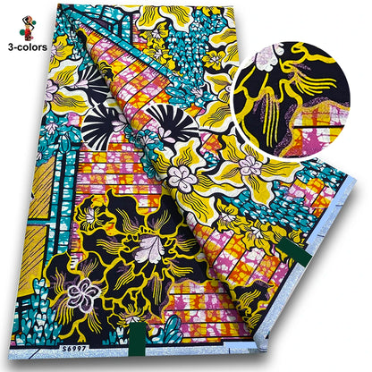 African Golden Wax Fabric - Glitter Gold Print Batik Ankara Pagne Material for Women