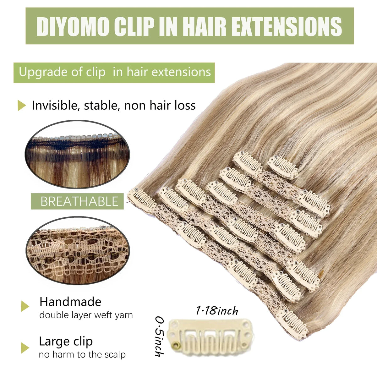 Natural Black Straight Human Hair Extensions - 7-Piece PU Clip-In Invisible Weft Set 116g
