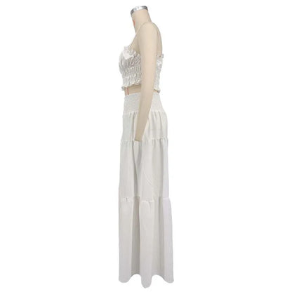Women’s 2-Piece Summer & Autumn Outfit – Sleeveless Strapless Vest & Wide Leg Pants Casual Set