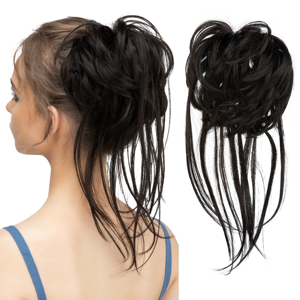Synthetic Elastic Messy Bun Hairpiece – Curly Scrunchie Chignon, Black, Blonde, Brown Updo Donut for Women, Natural Fake Hair