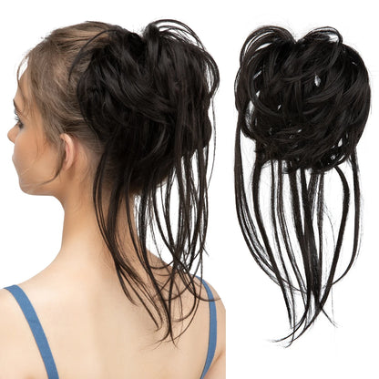 Synthetic Elastic Messy Bun Hairpiece – Curly Scrunchie Chignon, Black, Blonde, Brown Updo Donut for Women, Natural Fake Hair